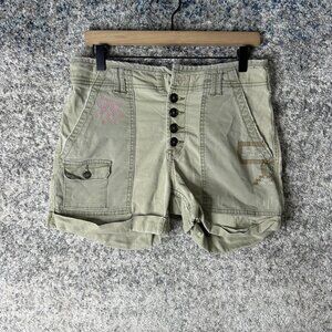Pilcro Shorts Womens 28 Green Cargo Twill Button Fly Embroidered Roll Hem Casual